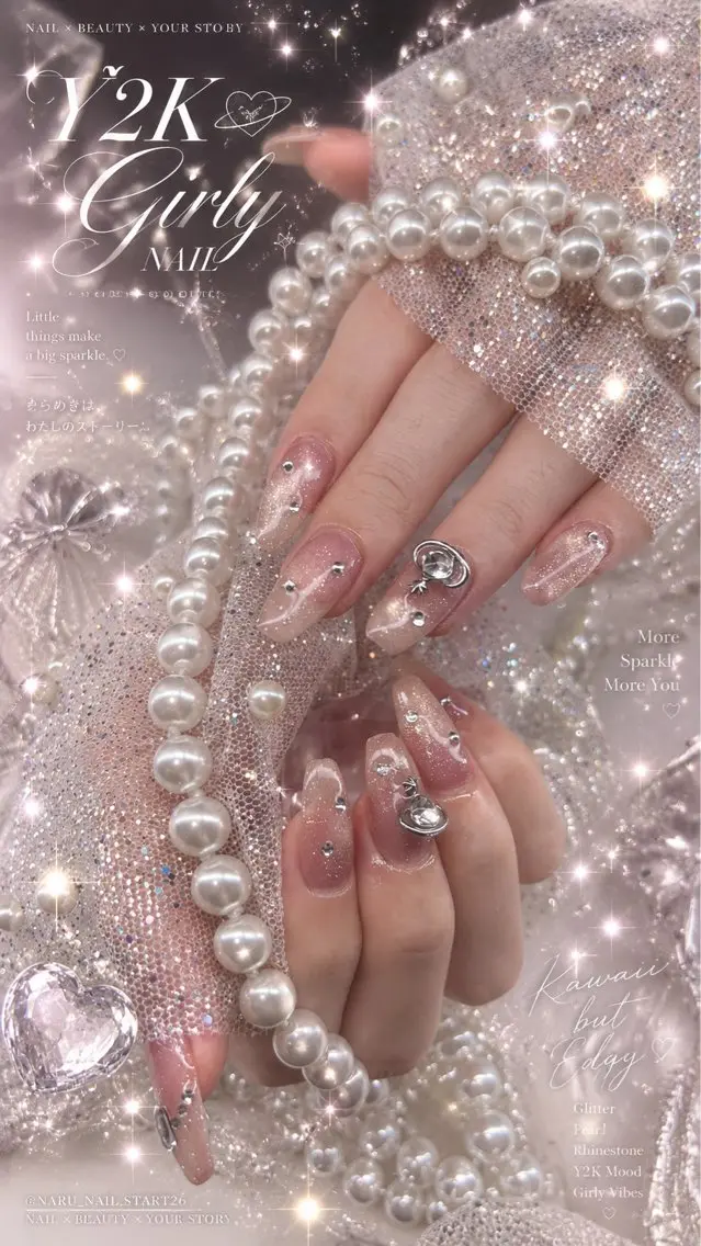 ネイル アートネイル 長さ出し ガーリー 韓国ネイル マグネットネイル mii/ naru nailのネイルデザイン