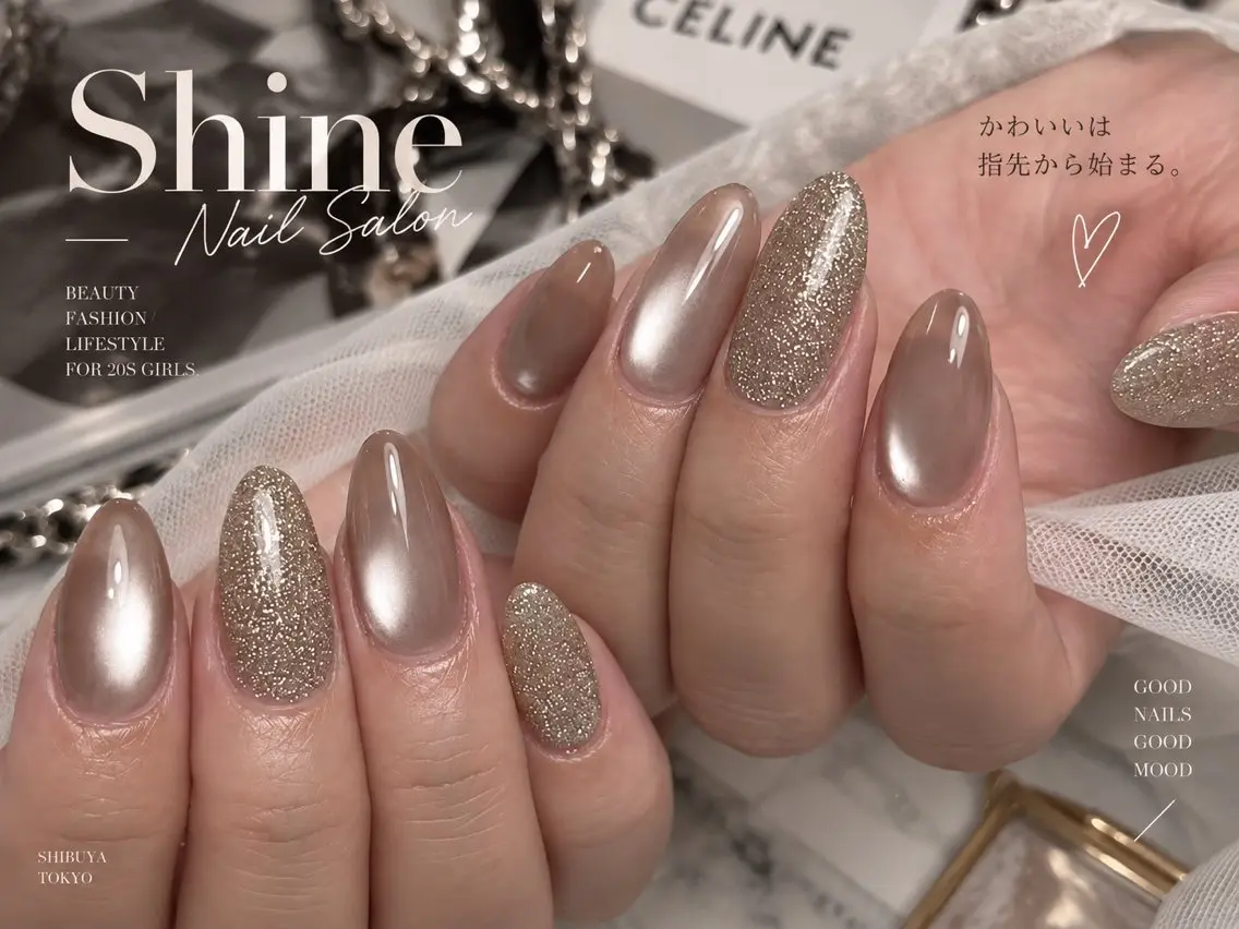 ネイル shineジェル& チップ長さだしのネイルデザイン