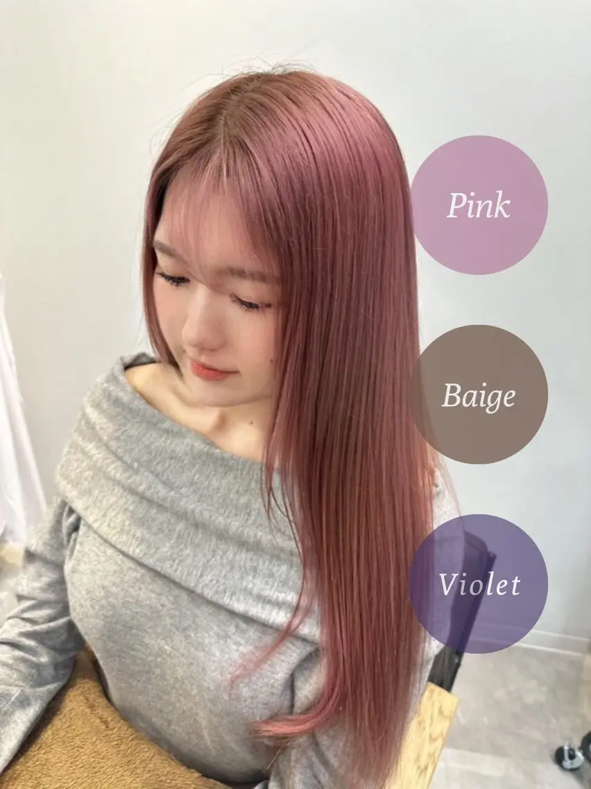 カラー ブリーチ ピンクカラー 佐藤 愛のヘアスタイル