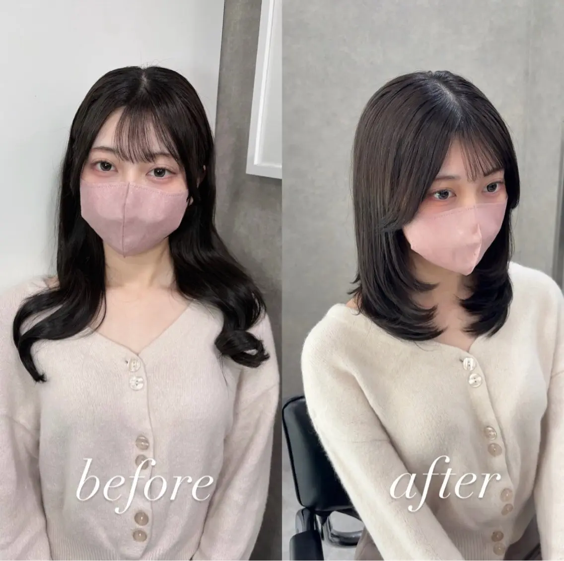 ミディアム がわ/ハイレイヤー /ハイトーンカラーのヘアスタイル