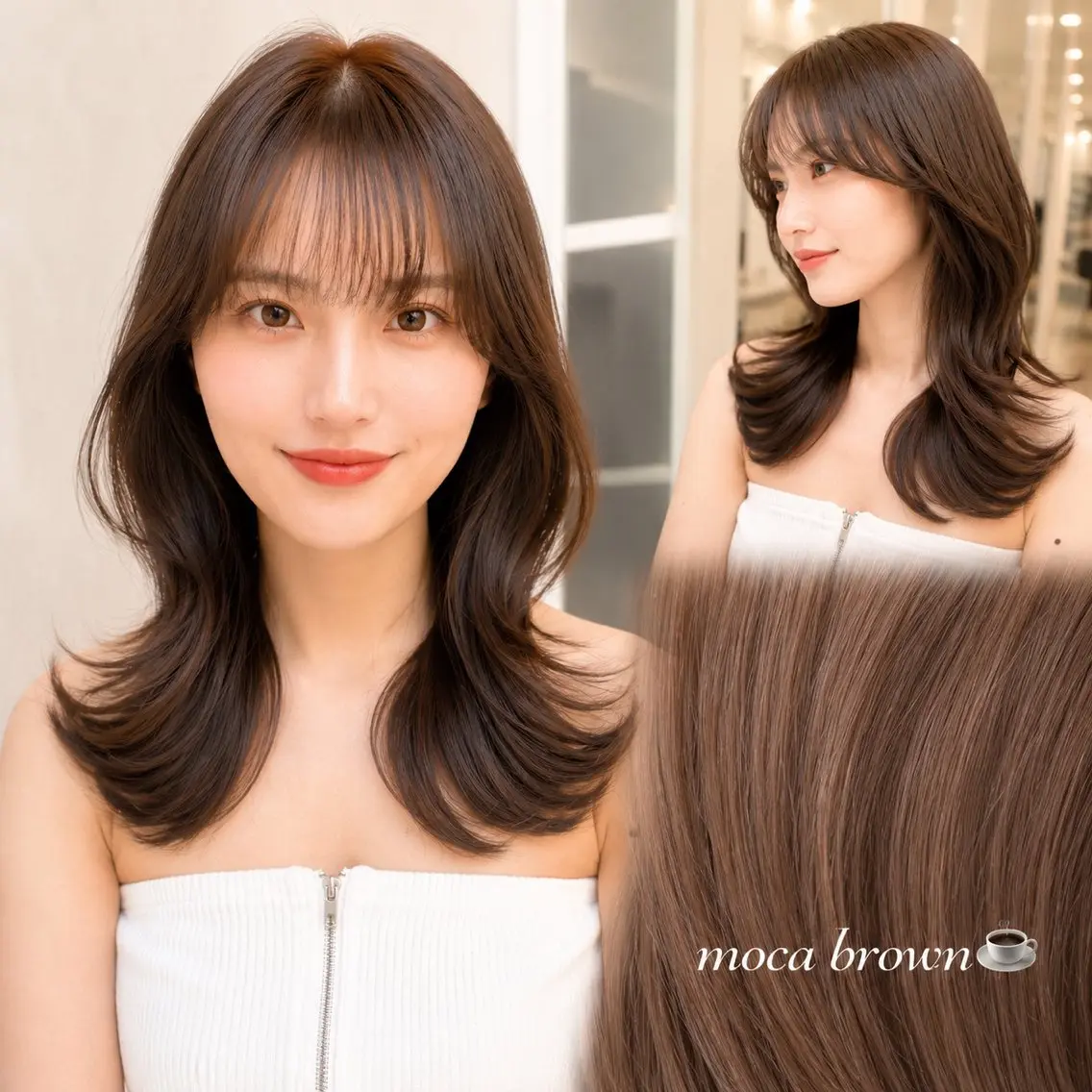 ミディアム カラー くびれヘア レイヤーカット カット ヘアカラー トリートメント ボブ｜韓国｜美髪矯正 ｜amika🌙のヘアスタイル