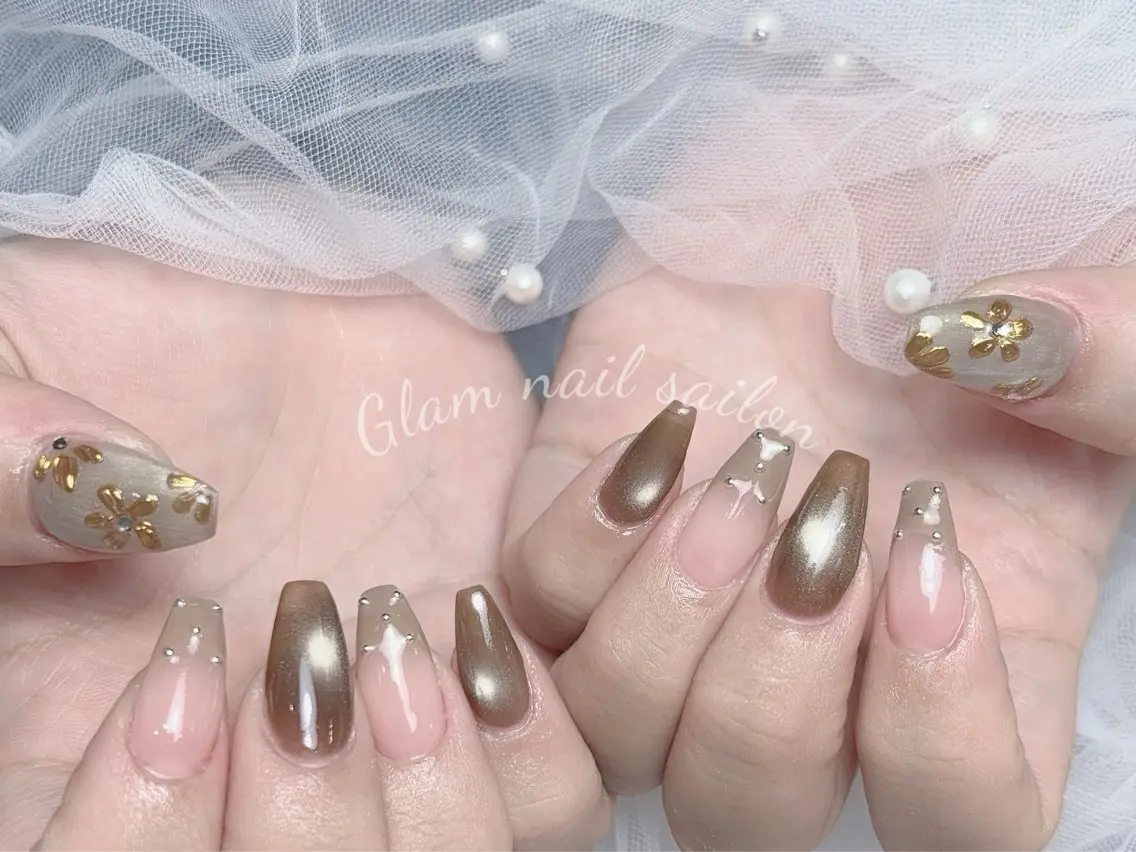 ネイル エツメ💅 長さ出し🎀デザインのネイルデザイン