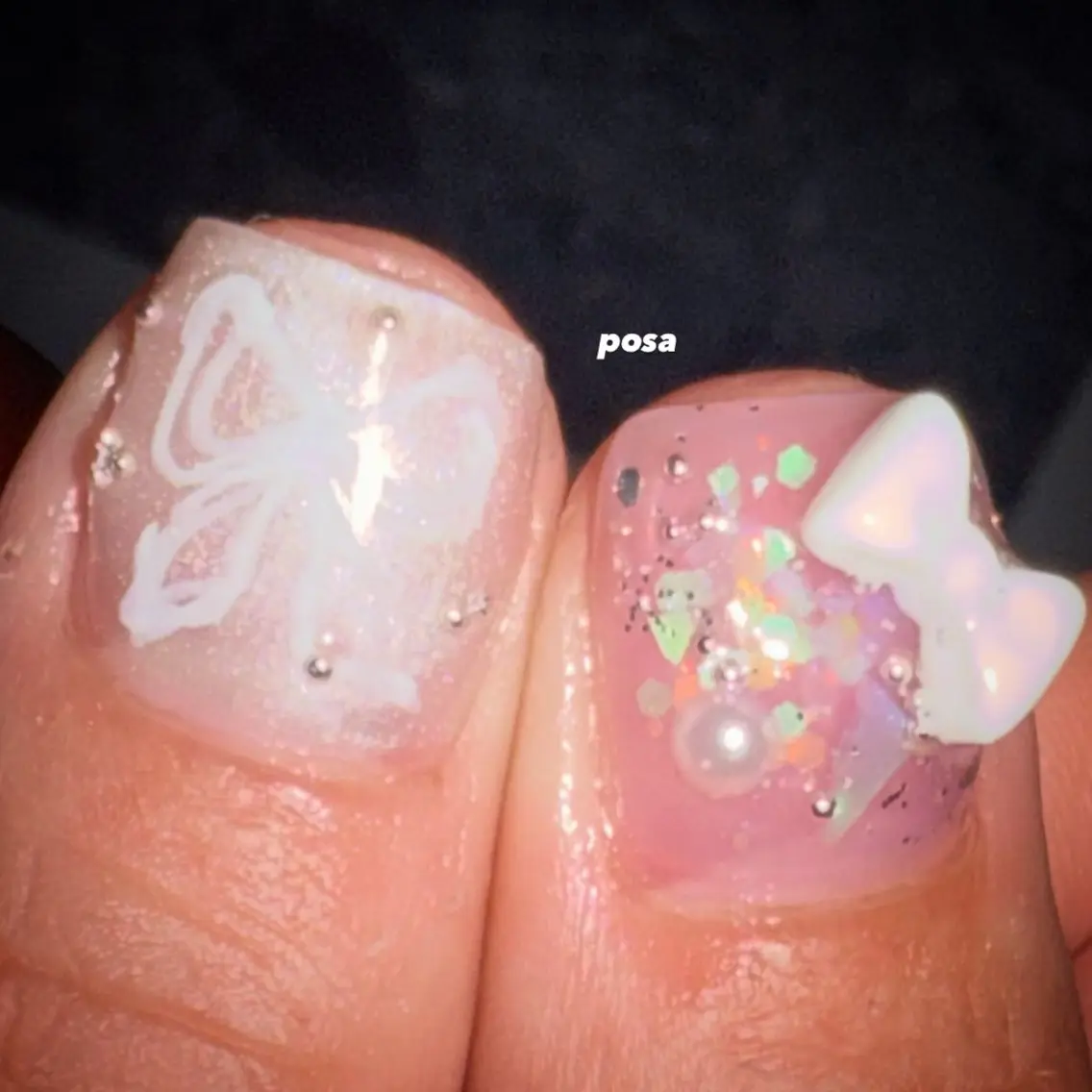 ネイル ボーダー マグネットネイル ピンク リボン シンプルネイル ハンドネイル posa nail モエミのネイルデザイン