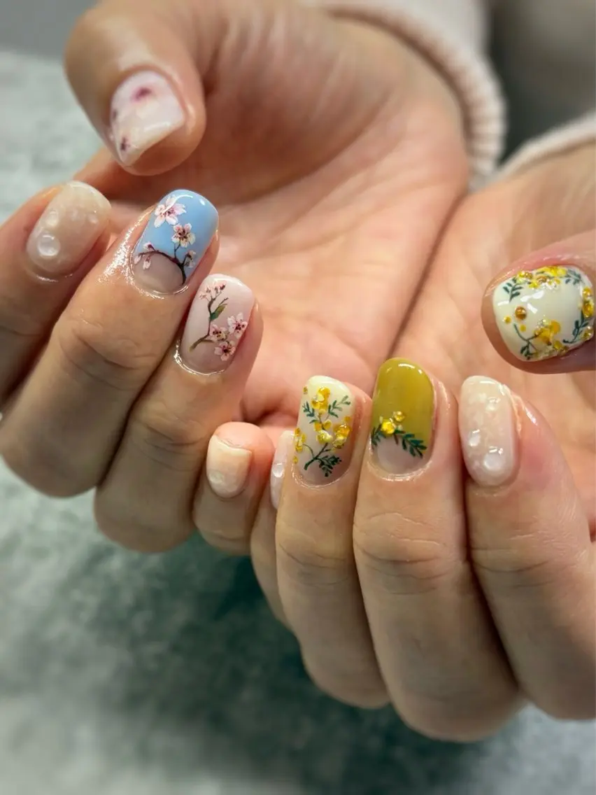 ネイル フラワーネイル 春ネイル ハンドネイル FIORITURA Maikoのネイルデザイン