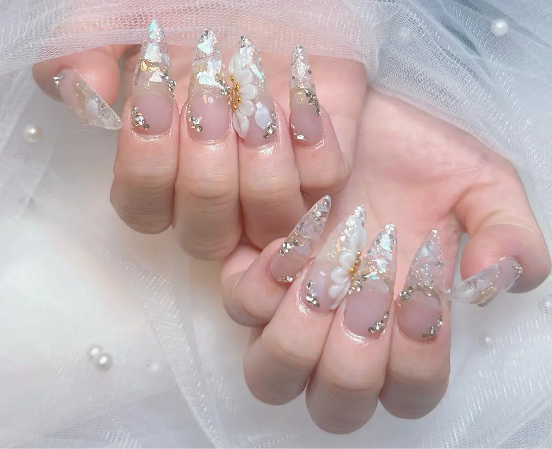 ネイル アートネイル オーロラネイル チークネイル 長さ出し フットネイル Miya _nailのネイルデザイン