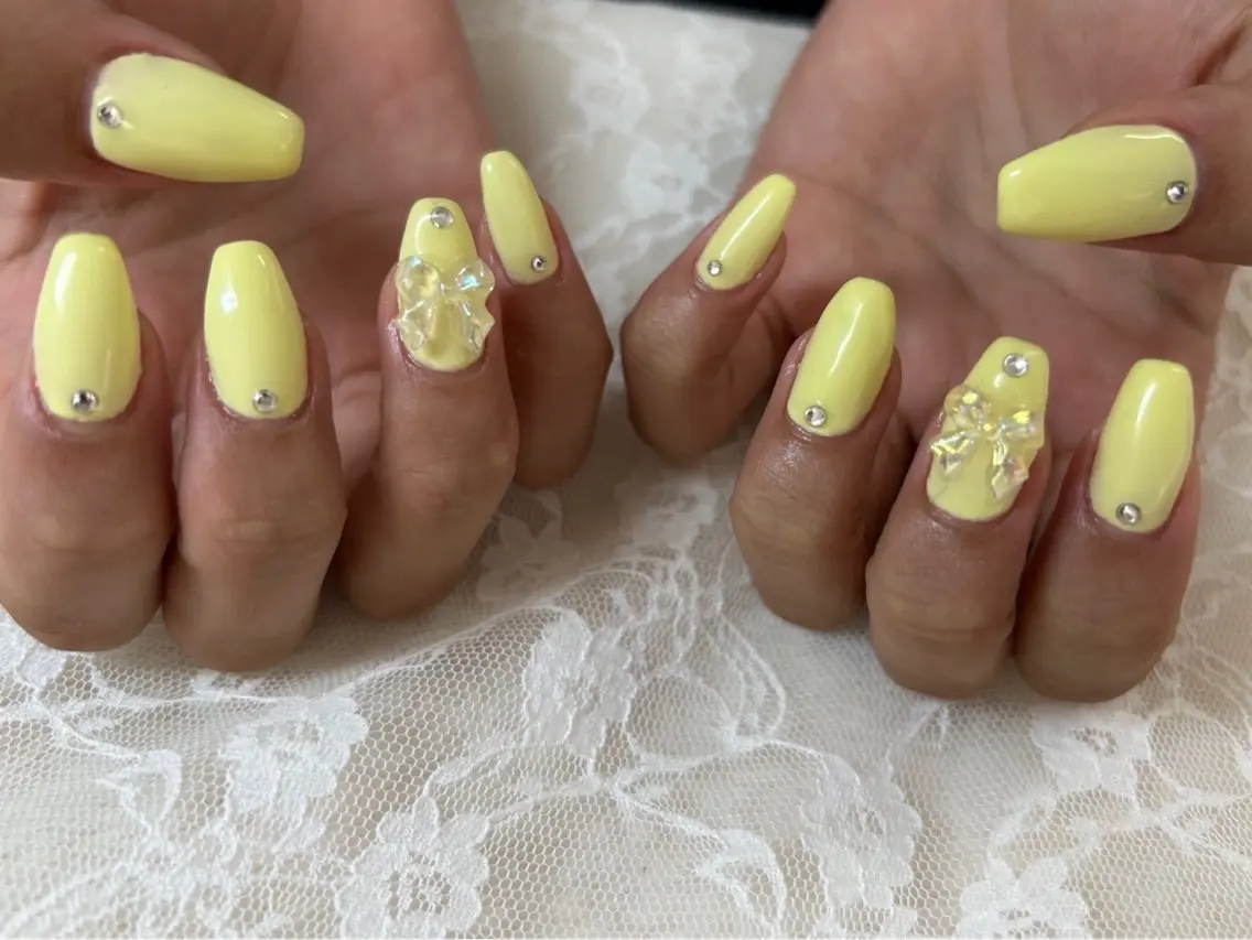 ネイル クリアネイル リボン ハンドネイル ハンドケア 心斎橋Salon Epokkuのネイルデザイン