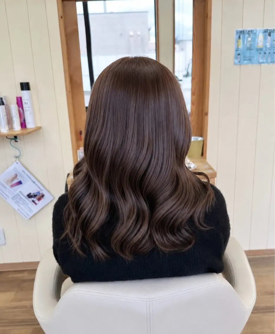 セミロング ミルクティーブラウン カット ヘアカラー トリートメント 艶髪カラー/髪質改善 細貝 舞利のヘアスタイル