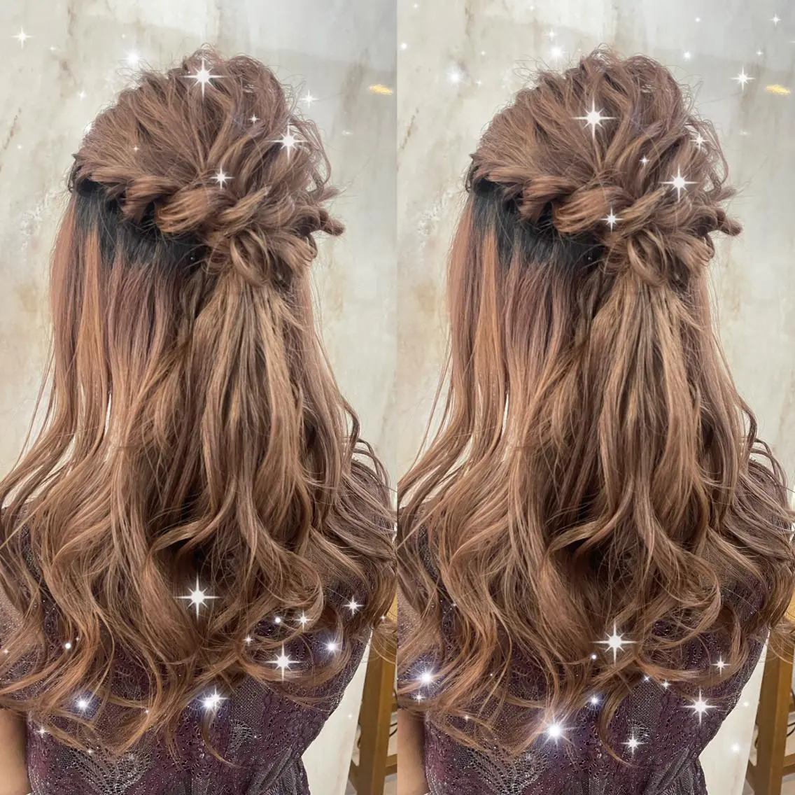 ヘアアレンジ ハーフアップ 結婚式・ブライダル シールエクステ エクステ ウルフカット ヘアセット 🦋ami/浦和 ブリーチ／韓国🦋のヘアスタイル