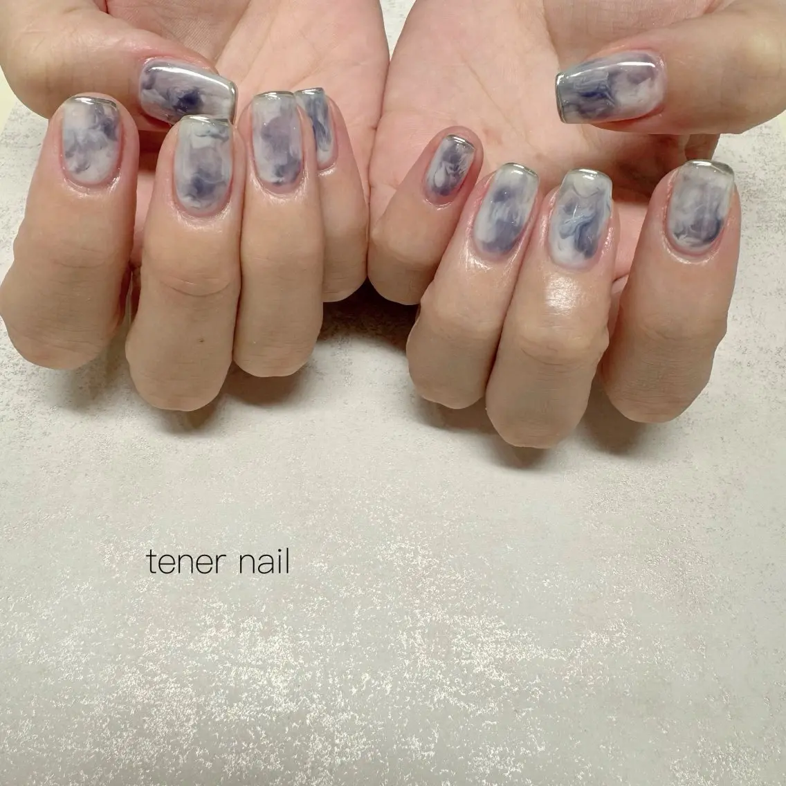ネイル フレンチネイル ミラーネイル ニュアンスネイル シルバー ハンドネイル テネルネイル tener nailのネイルデザイン