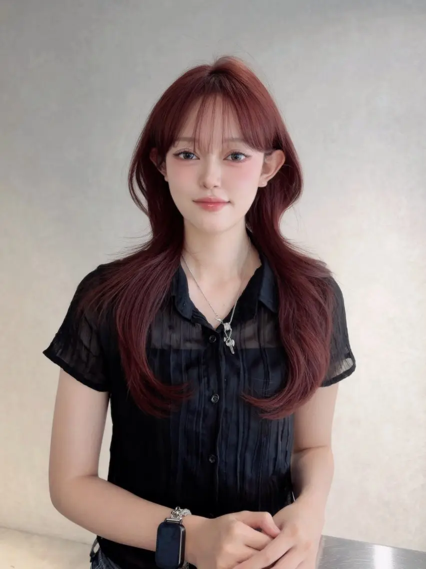 ロング カラー パーマ ヘアアレンジ 葵 本番韓国美容師 レイヤーカットのヘアスタイル