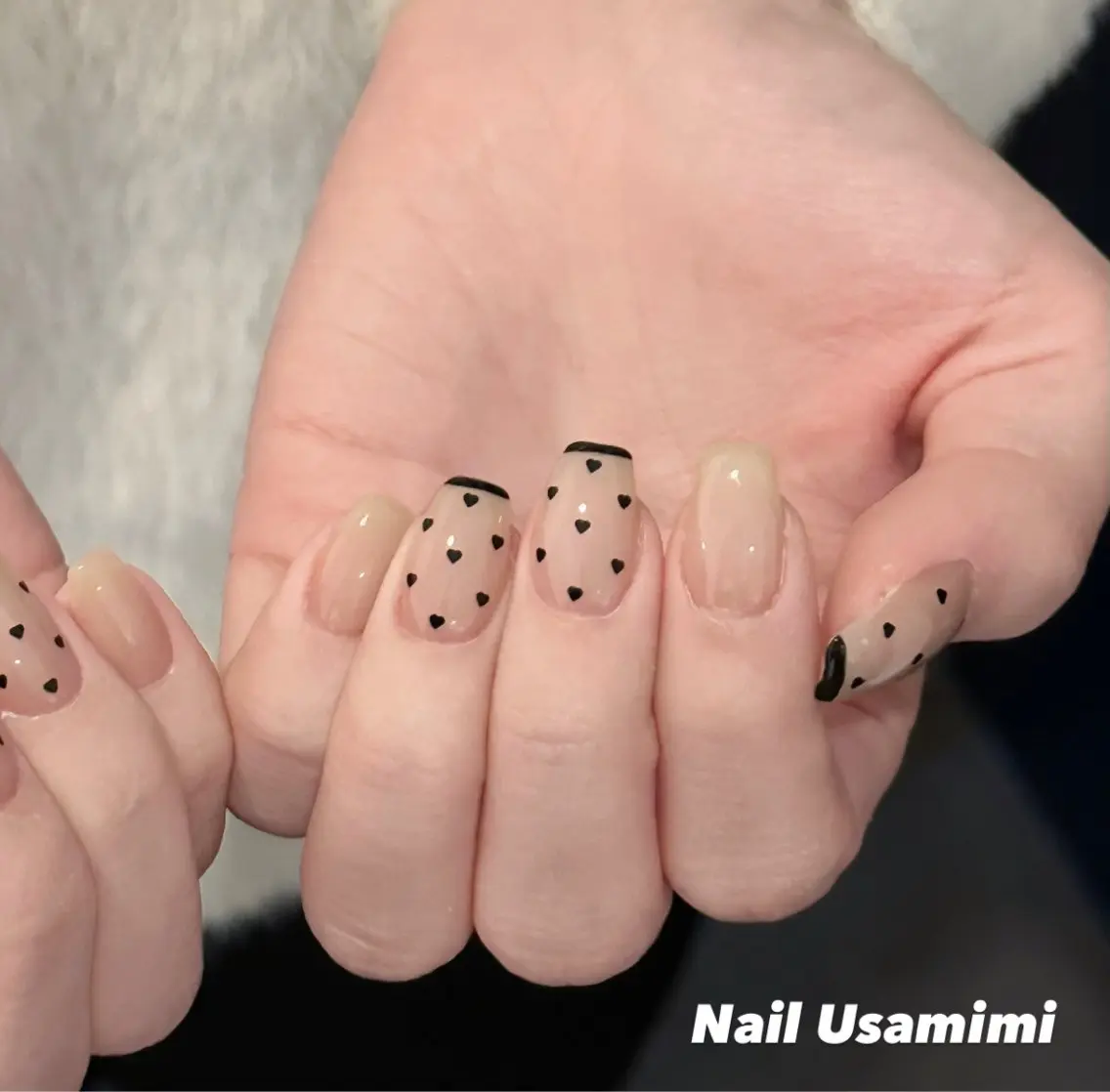 ネイル ドット フレンチネイル ハート 本町ネイルNail UsaMimiのネイルデザイン