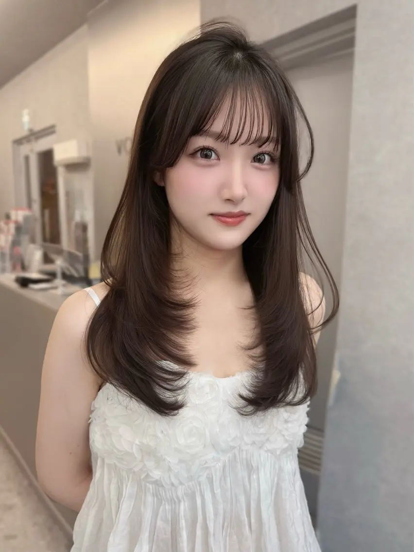 ロング カラー 透明感カラー グレージュ 顔周りカット レイヤーカット カット ヘアカラー トリートメント 結べるレイヤー/ 透明感カラー/和奏のヘアスタイル