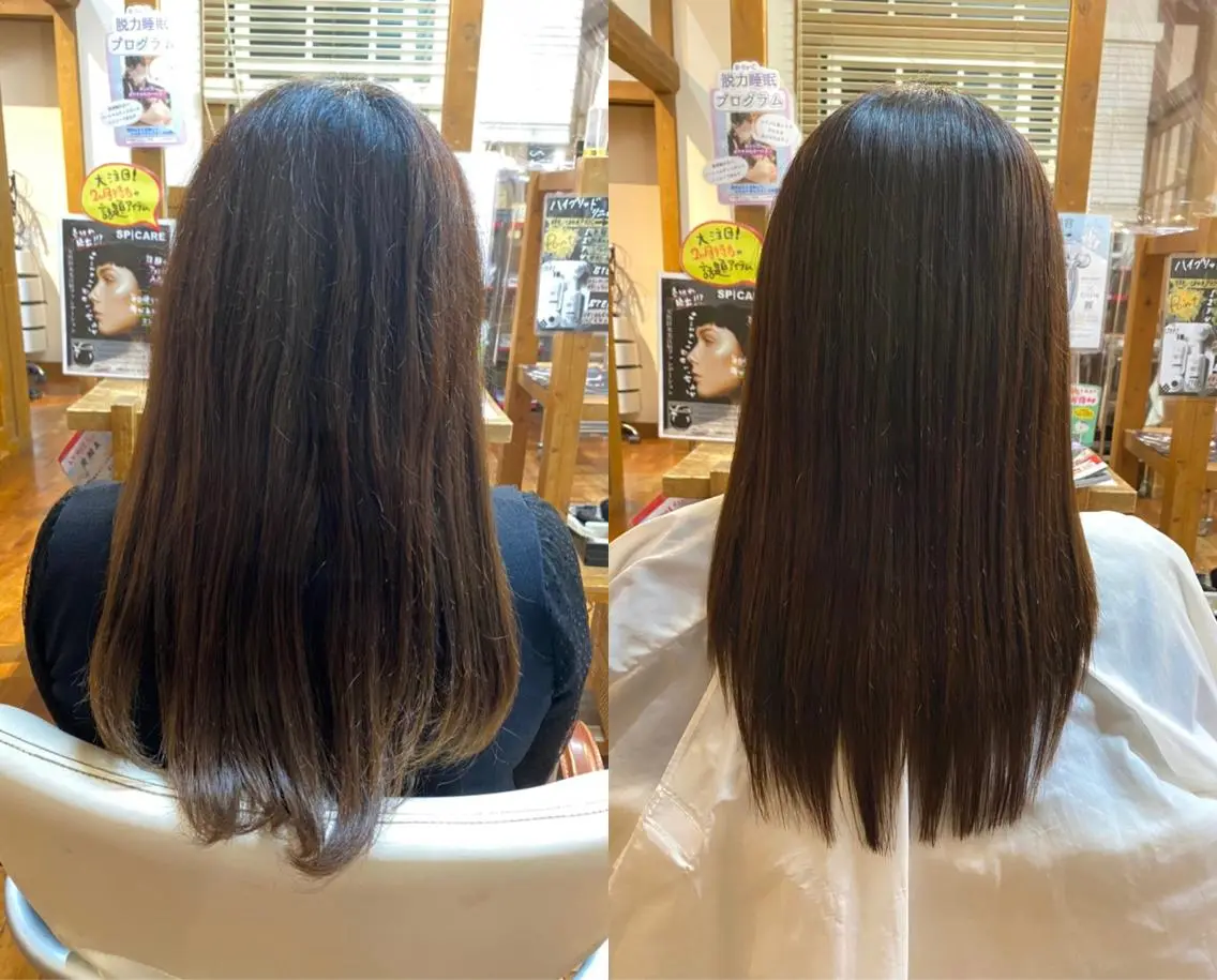 ロング パーマ レイヤーカット ストレートパーマ 氷見 早祐香のヘアスタイル