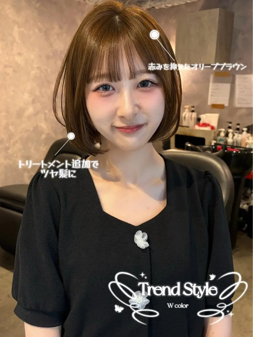 ミディアム カラー ブラウンカラー オリーブブラウン ヘアカラー トリートメント 🍑ももか🍑透明感 カラー/赤羽🦋のヘアスタイル