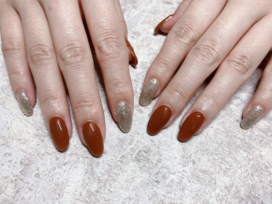 ネイル ラメ(グリッター) オレンジ ハンドネイル mogunail &blowのネイルデザイン