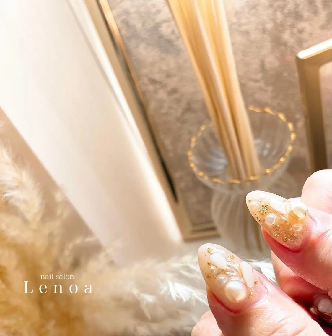 ネイル クリアネイル キラキラネイル マグネットネイル ニュアンスネイル オレンジ nailsalon Lenoaのネイルデザイン