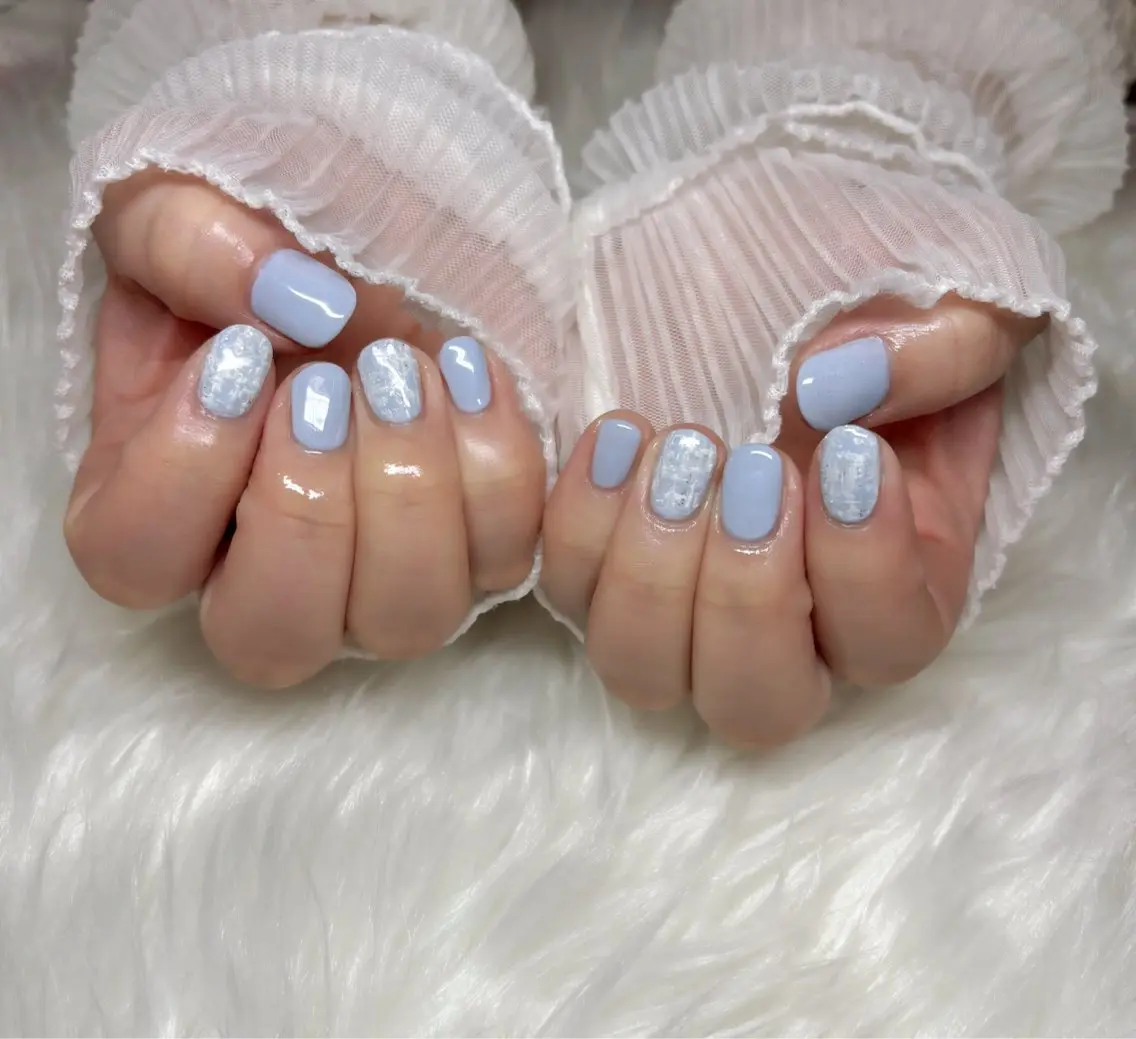 ネイル 水色 ツイードネイル ハンドネイル Nail Salon macherieのネイルデザイン