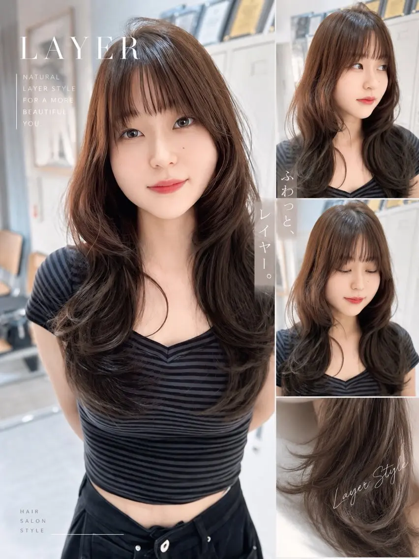 ロング カラー アクアカラー バレイヤージュ ベージュカラー ブリーチ ケアブリーチ カット ヘアカラー トリートメント 韓国🇰🇷レイヤー 映える顔周り🩷のヘアスタイル