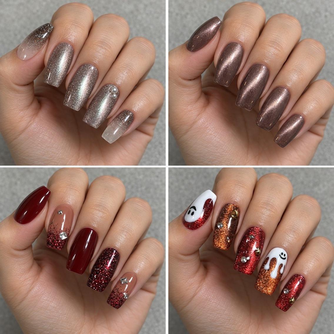 ネイル べっ甲ネイル ボルドー ブラウン ハロウィン マグネットネイル 池袋🍓 Nailのネイルデザイン