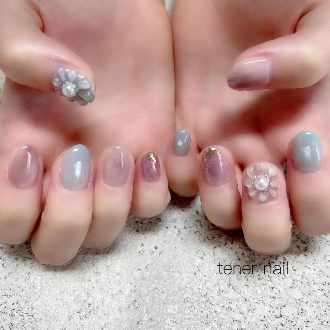 ネイル フラワーネイル ニュアンスネイル ぷっくりネイル テネルネイル tener nailのネイルデザイン