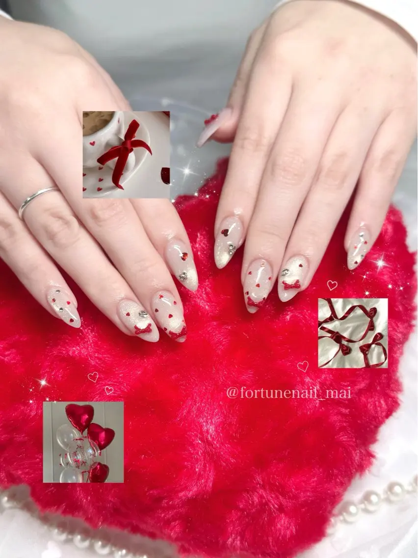 ネイル マグネットネイル バレンタイン ハンドネイル 🎀Mai 🎀最短4/8🈳のネイルデザイン