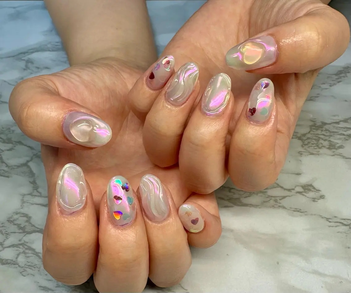 ネイル オーロラネイル ニュアンスネイル ワンカラーネイル 夏ネイル Mai’s nailのネイルデザイン