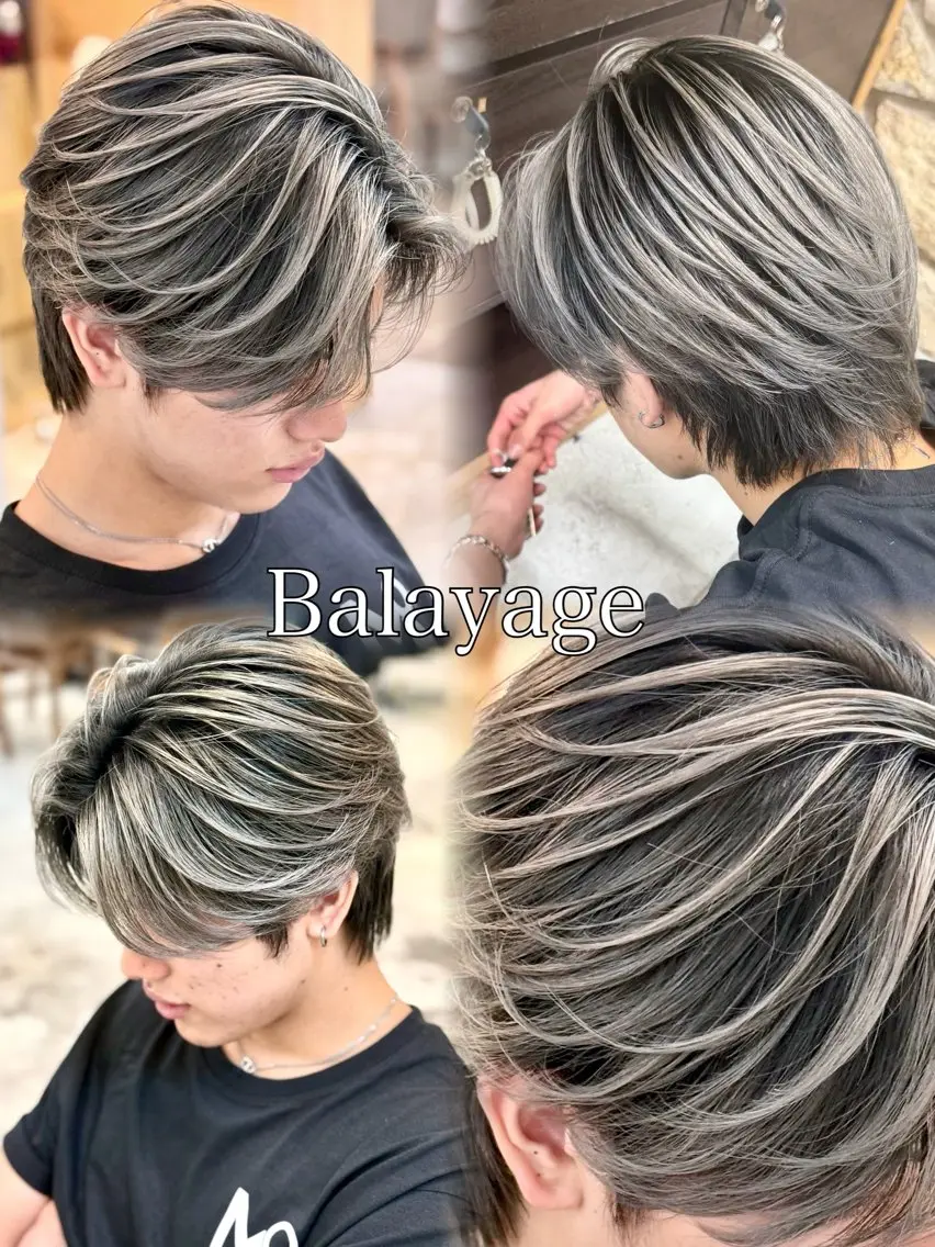 ミディアム カラー メンズ カット ヘアカラー バレイヤージュ/ シャドウルーツ/安室のヘアスタイル