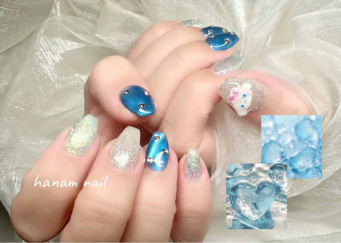 ネイル ハンドネイル hanam nail 🌿🩵ハナムネイルのネイルデザイン