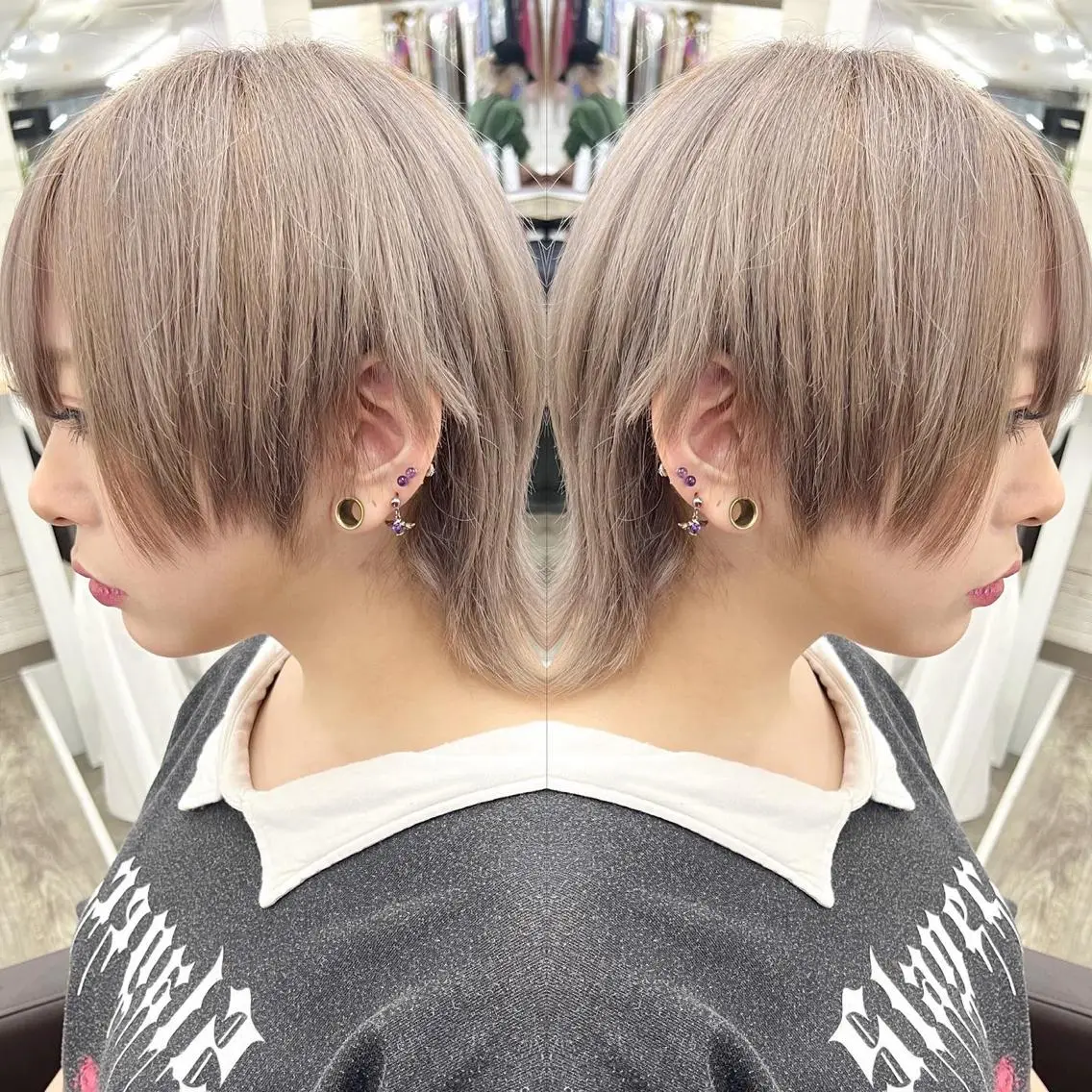ミディアム カラー ヘアアレンジ ブリーチ 透明感カラー ウルフカット ヘアカラー トリートメント 枝毛カット&髪質改善 満足NO.1岡しゃんのヘアスタイル