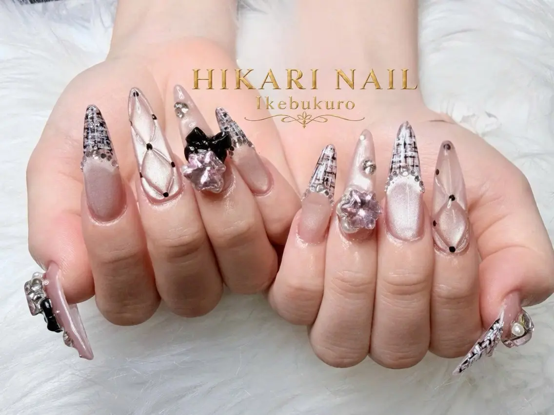 ネイル チークネイル 長さ出し フレンチネイル ガーリー ハロウィン ハンドネイル HikariNail Ikebukuroのネイルデザイン