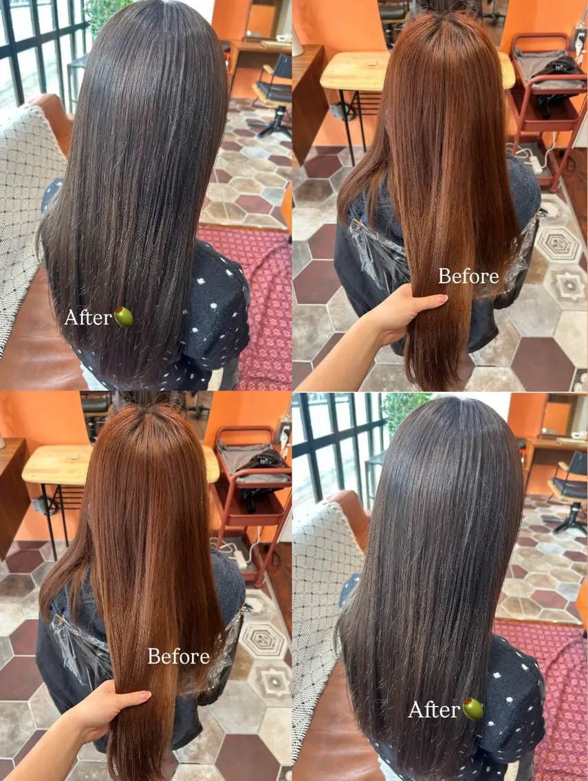 ロング カラー 透明感カラー グレージュ オリーブグレージュ オリーブグレー オレンジ ヘアカラー 佐藤光華/JANU /カラーモデルのヘアスタイル