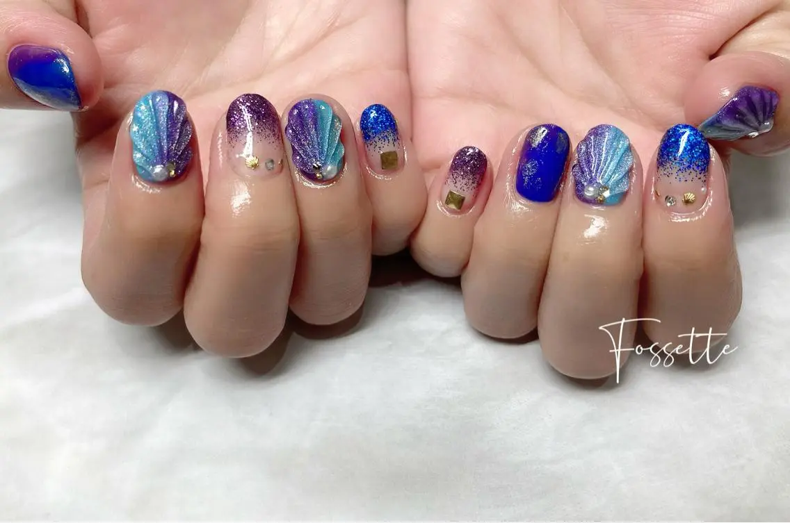 ネイル グラデーション ラメ(グリッター) ラメグラデーション 夏ネイル ハンドネイル nailsalon Fossetteのネイルデザイン