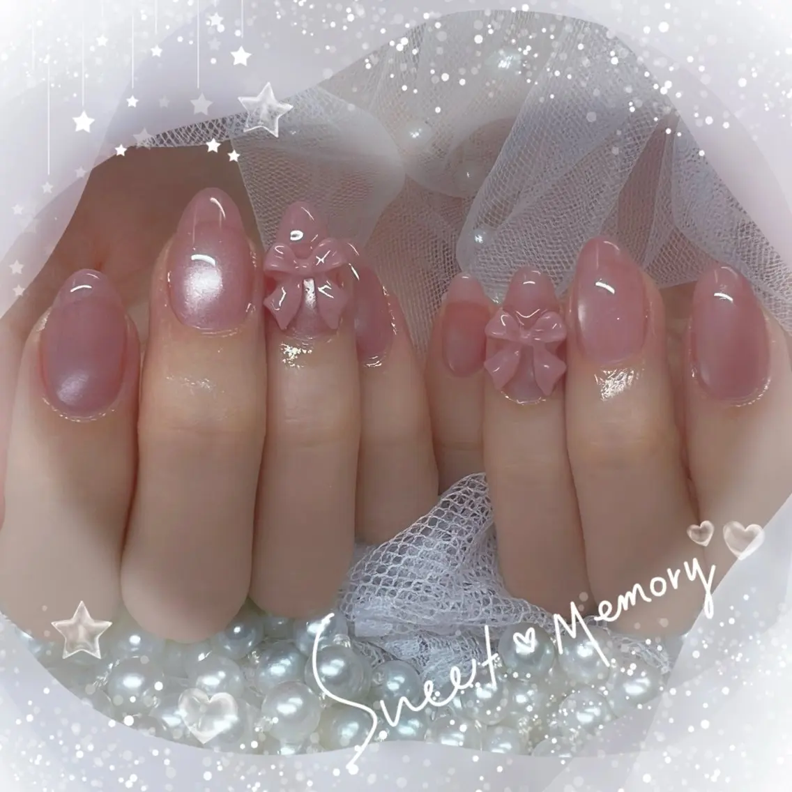 ネイル チークネイル フレンチネイル ガーリー ガラスフレンチ グラデーション ハンドネイル Chill Nailsalonのネイルデザイン