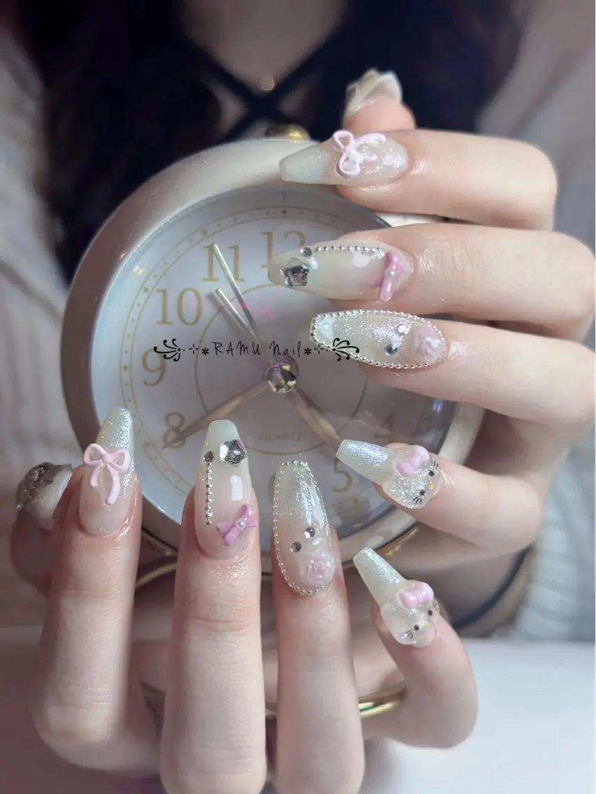 ネイル キラキラネイル マグネットネイル ミラーネイル ピンク 春ネイル ハンドネイル RAMU Nail 恵比寿店のネイルデザイン