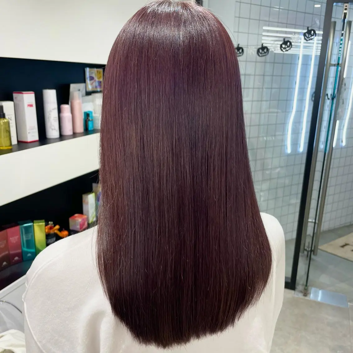 ミディアム カラー パーマ ヘアアレンジ メンズ キッズ ネイル マツエク・マツパ アイブロウ ピンクカラー ピンクパープル パープルカラー カラーマツエク ピンク mona/ ストレートスタイル✨のヘアスタイル