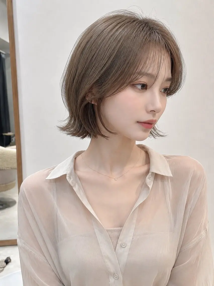 ミディアム ボブ 髪質改善 韓国風ヘア レイヤーカット 縮毛矯正 カット ヘアカラー 髪質改善/レイヤー/ 佐藤　舞🌷🫧のヘアスタイル