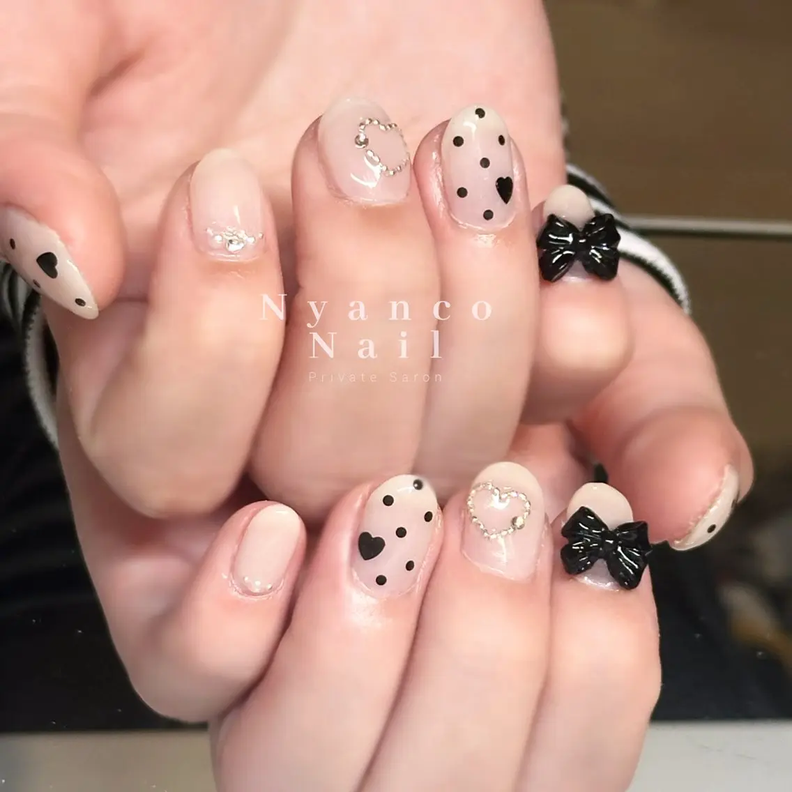ネイル ドット フレンチネイル ジェルネイル ガーリー ハート Nyanco Nailのネイルデザイン