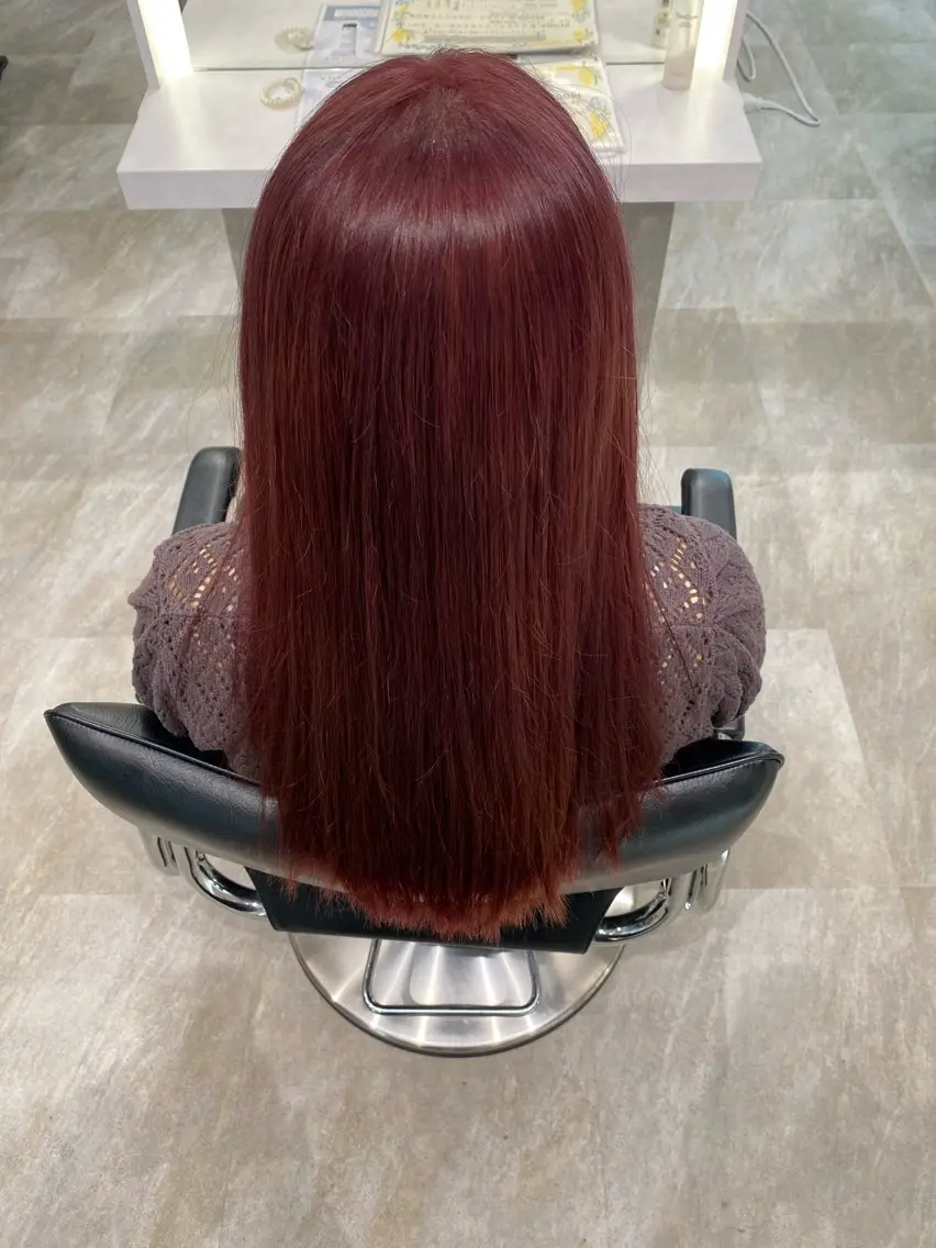 カラー ブリーチ ボルドーカラー 木原 海斗のヘアスタイル