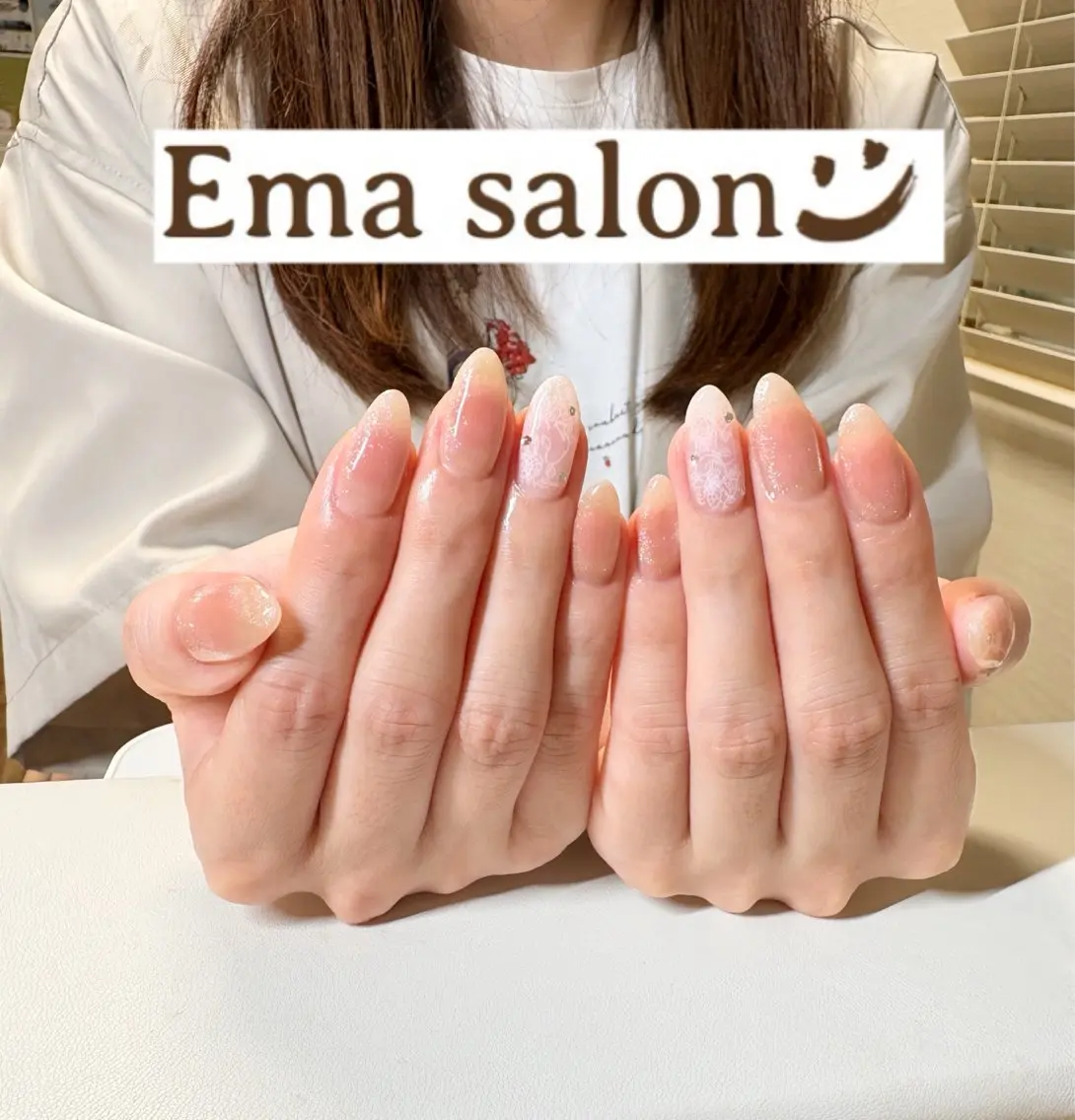 ネイル チークネイル レース ロングネイル ハンドネイル Ema salon hiromiのネイルデザイン