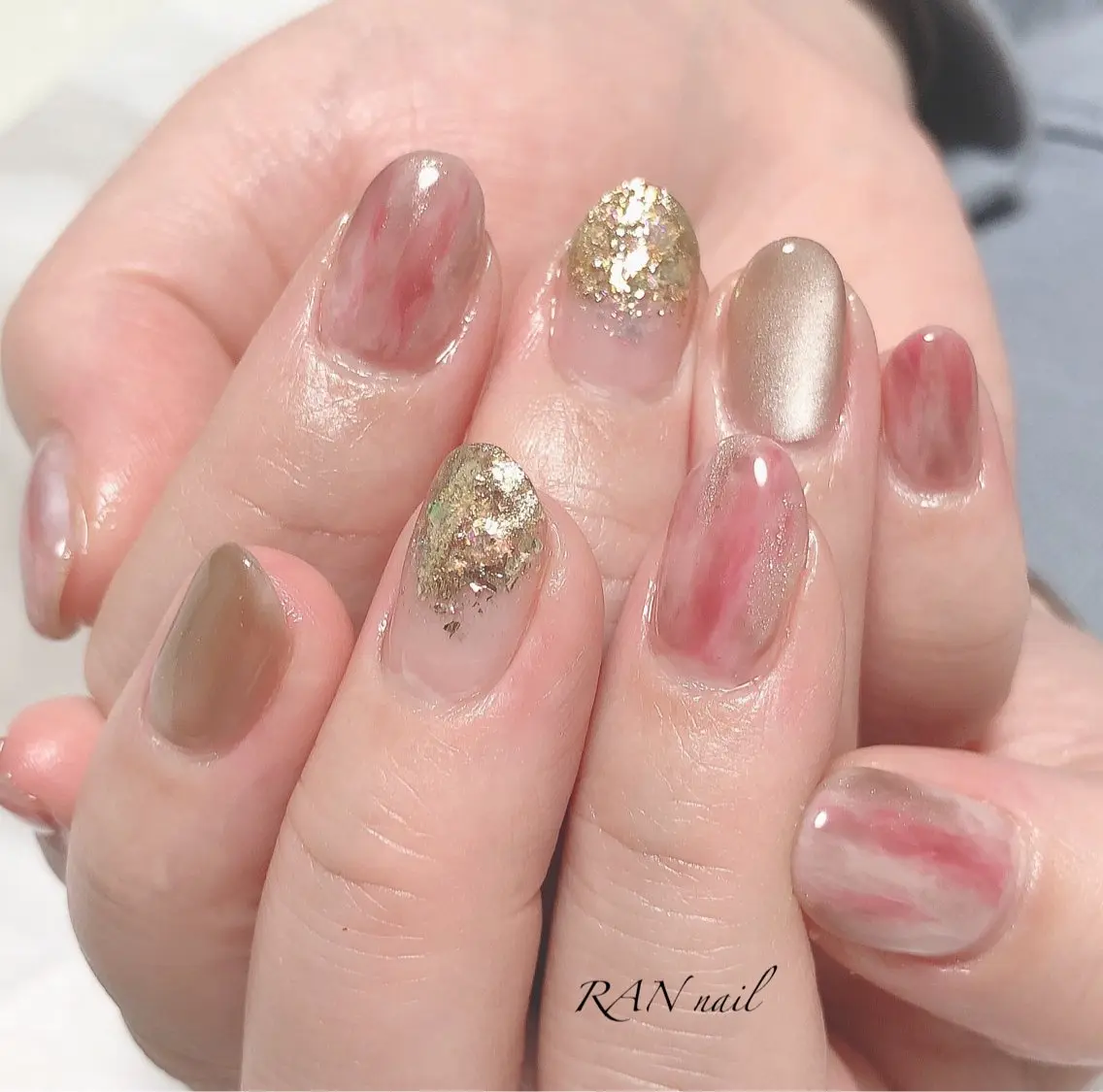 ネイル マグネットネイル ニュアンスネイル ピンク 春ネイル RAN nailのネイルデザイン