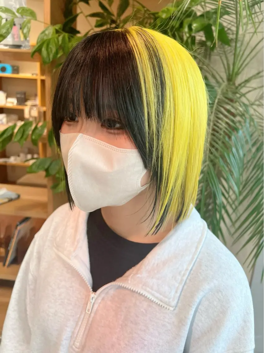 ミディアム カラー 黒髪 イエローカラー ヘアカラー メテオ ／ヘアカラー 西川菜実のヘアスタイル