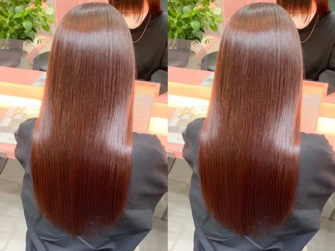 ロング カラー カット ヘアカラー 縮毛矯正 トリートメント 💖ボブ/縮毛矯正 顔周りレイヤー/ユイのヘアスタイル