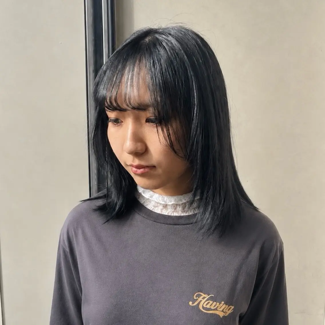 セミロング カラー 黒髪 ブリーチ 透明感カラー ブリーチなしカラー オレンジ ヘアカラー 🍃オリーブ/透明感 カラー/ shoのヘアスタイル