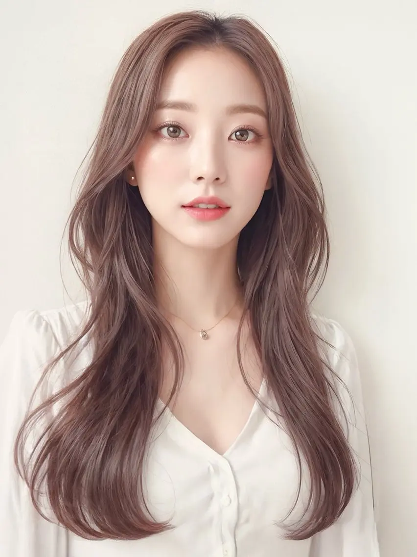ロング ピンクブラウン 韓国風ヘア レイヤーカット ヘアカラー トリートメント 神戸でブリーチなら puty/レイヤーのヘアスタイル