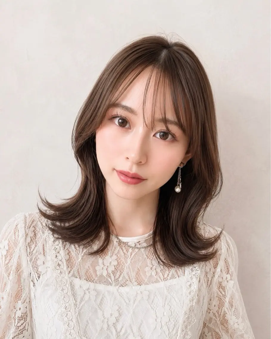 ミディアム くびれヘア レイヤーカット カット ヘアカラー トリートメント 🧡くびれヘア/前髪 顔周り🧡久原結衣のヘアスタイル
