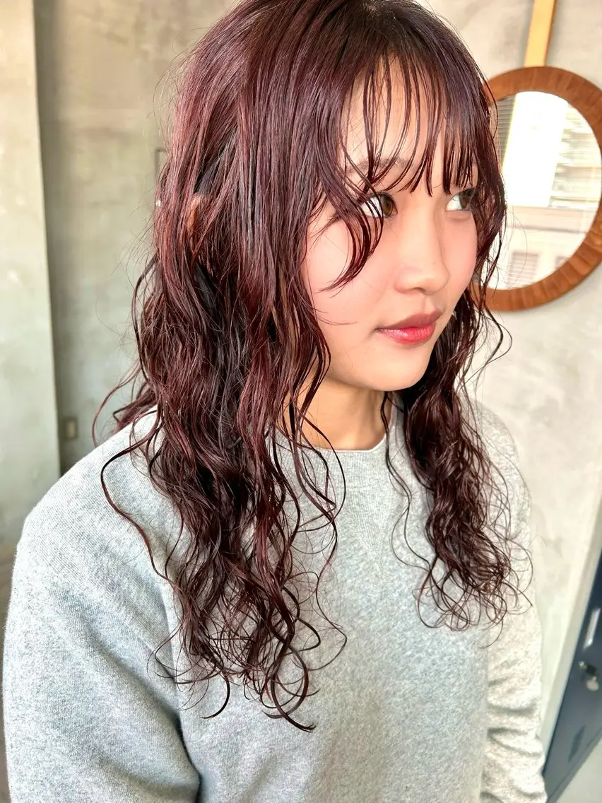 セミロング カラー パーマ セミロングパーマ ピンクカラー レッドカラー カット ヘアカラー パーマ トリートメント tetohair 森田浩平のヘアスタイル