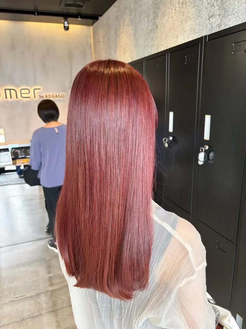 ロング カラー ブリーチ ブラウンカラー ダブルカラー ブリーチなしカラー レッドカラー 🌷艶感カラー🌷 富施 優花のヘアスタイル