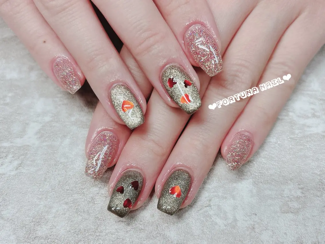 ネイル ハート マグネットネイル バレンタイン Nail •Head スパFortunaのネイルデザイン