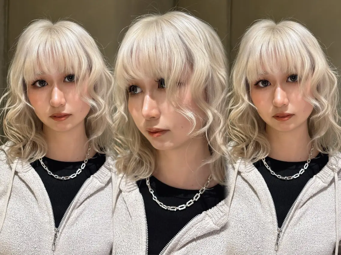 ミディアム ヘアカラー ブリーチ🌟レイヤー 縮毛矯正/青木華音のヘアスタイル