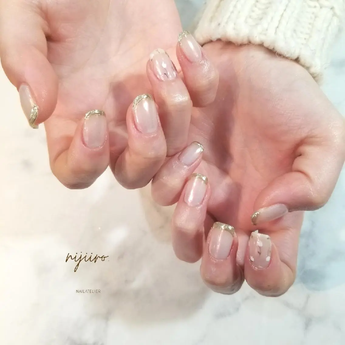 ネイル フレンチネイル ミラーネイル ハンドネイル nijiiro🌈 サトウのネイルデザイン